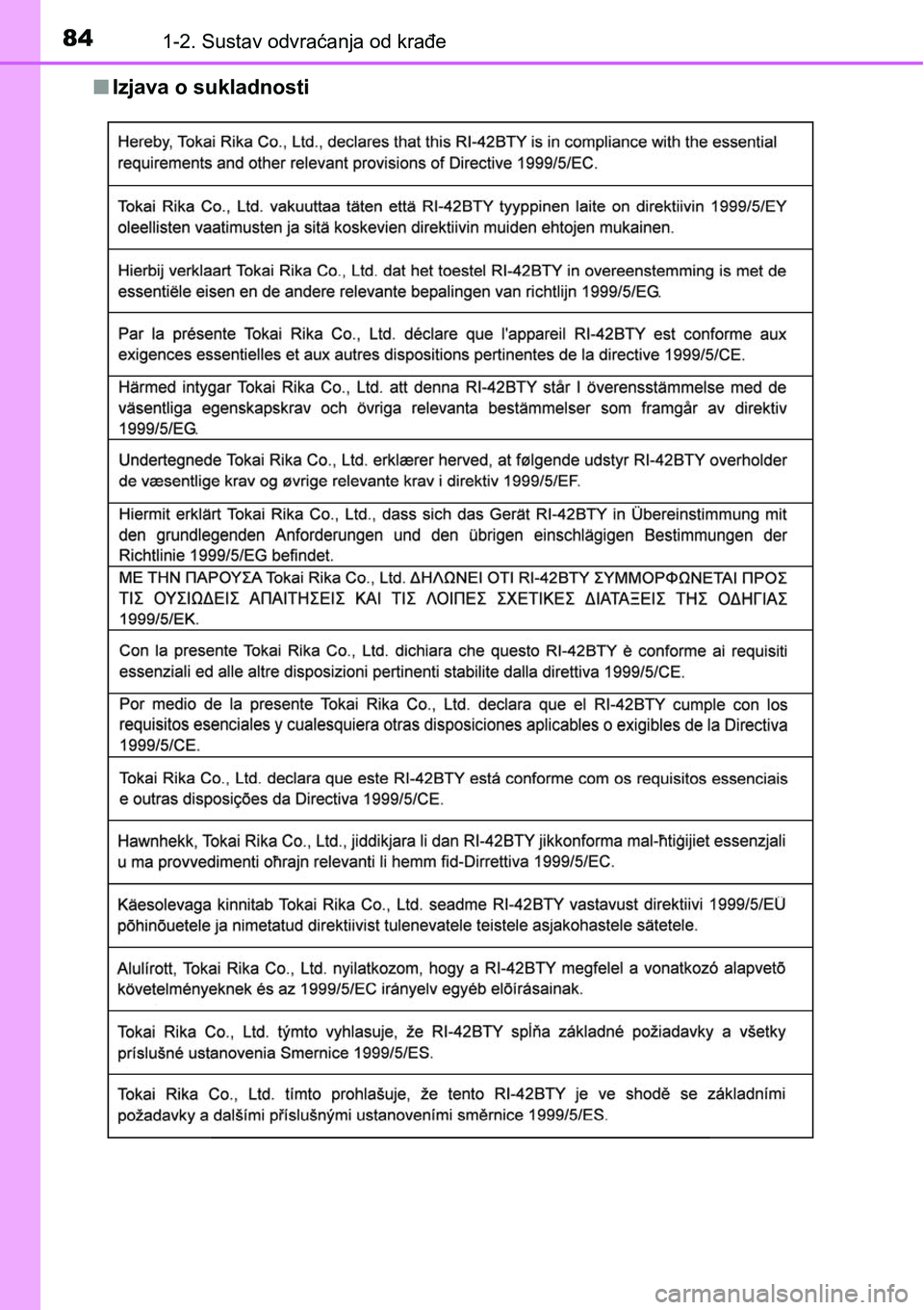TOYOTA RAV4 2015  Upute Za Rukovanje (in Croatian) 841-2. Sustav odvraćanja od krađe
nIzjava o sukladnosti 