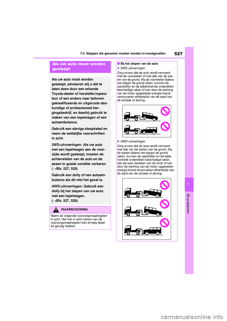 TOYOTA RAV4 HYBRID 2021 Instructieboekje (in Dutch) 527
7
7-2. Stappen die genomen moeten worden in noodgevallen
Bij problemen
7-2.Stappen die genomen moeten worden in noodgevallenAls uw auto moet worden
gesleept
Als uw auto moet worden
gesleept, adv TOYOTA RAV4 HYBRID 2021 Instructieboekje (in Dutch) 527
7
7-2. Stappen die genomen moeten worden in noodgevallen
Bij problemen
7-2.Stappen die genomen moeten worden in noodgevallenAls uw auto moet worden
gesleept
Als uw auto moet worden
gesleept, adv