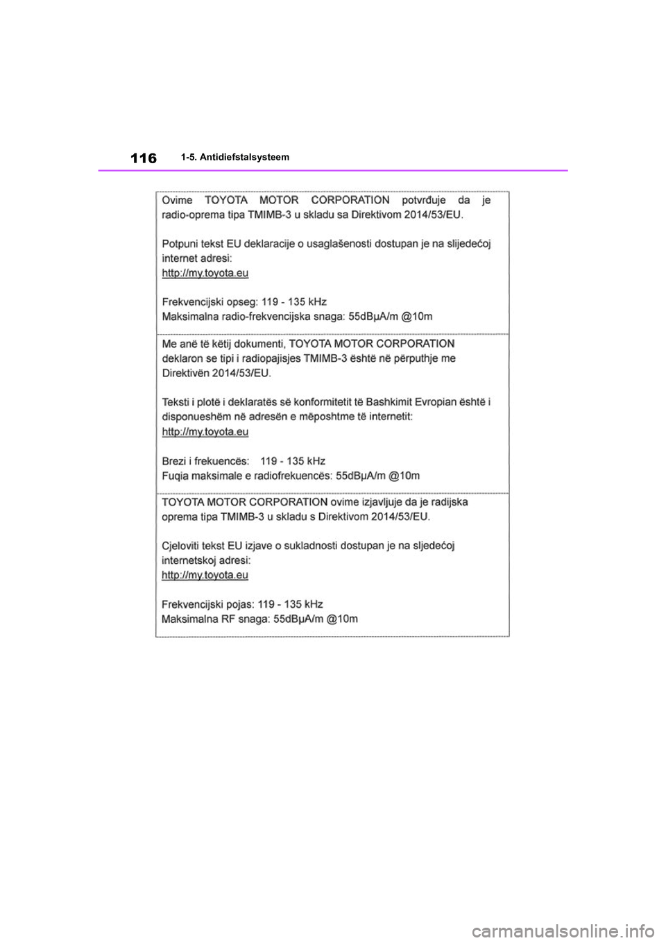 TOYOTA RAV4 HYBRID 2019  Instructieboekje (in Dutch) 1161-5. Antidiefstalsysteem
pM_RAV4-HV_OM_OM42D12E_(EE).book  Page 116  Friday, March 22, 2019  11:40 AM 