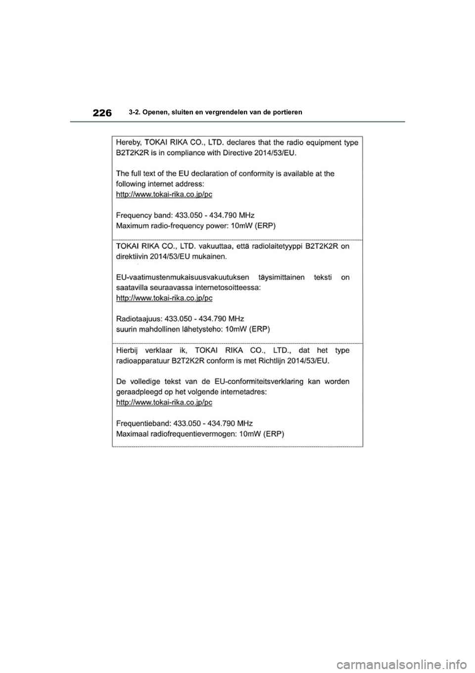 TOYOTA RAV4 HYBRID 2019  Instructieboekje (in Dutch) 2263-2. Openen, sluiten en vergrendelen van de portieren
pM_RAV4-HV_OM_OM42D12E_(EE) .book  Page 226  Friday, March 22, 2019  11:40 AM 