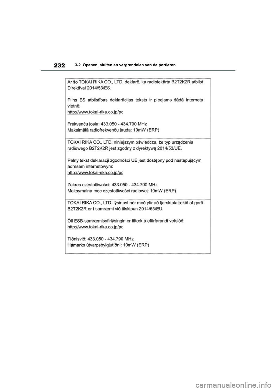 TOYOTA RAV4 HYBRID 2019  Instructieboekje (in Dutch) 2323-2. Openen, sluiten en vergrendelen van de portieren
pM_RAV4-HV_OM_OM42D12E_(EE) .book  Page 232  Friday, March 22, 2019  11:40 AM 