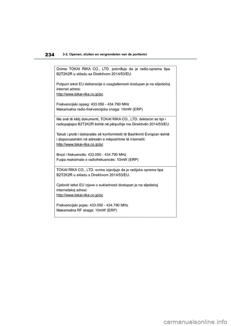 TOYOTA RAV4 HYBRID 2019  Instructieboekje (in Dutch) 2343-2. Openen, sluiten en vergrendelen van de portieren
pM_RAV4-HV_OM_OM42D12E_(EE) .book  Page 234  Friday, March 22, 2019  11:40 AM 