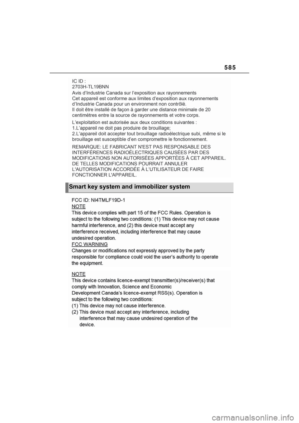 TOYOTA SIENNA HYBRID 2022  Owners Manual 585
Smart key system and immobilizer system 
