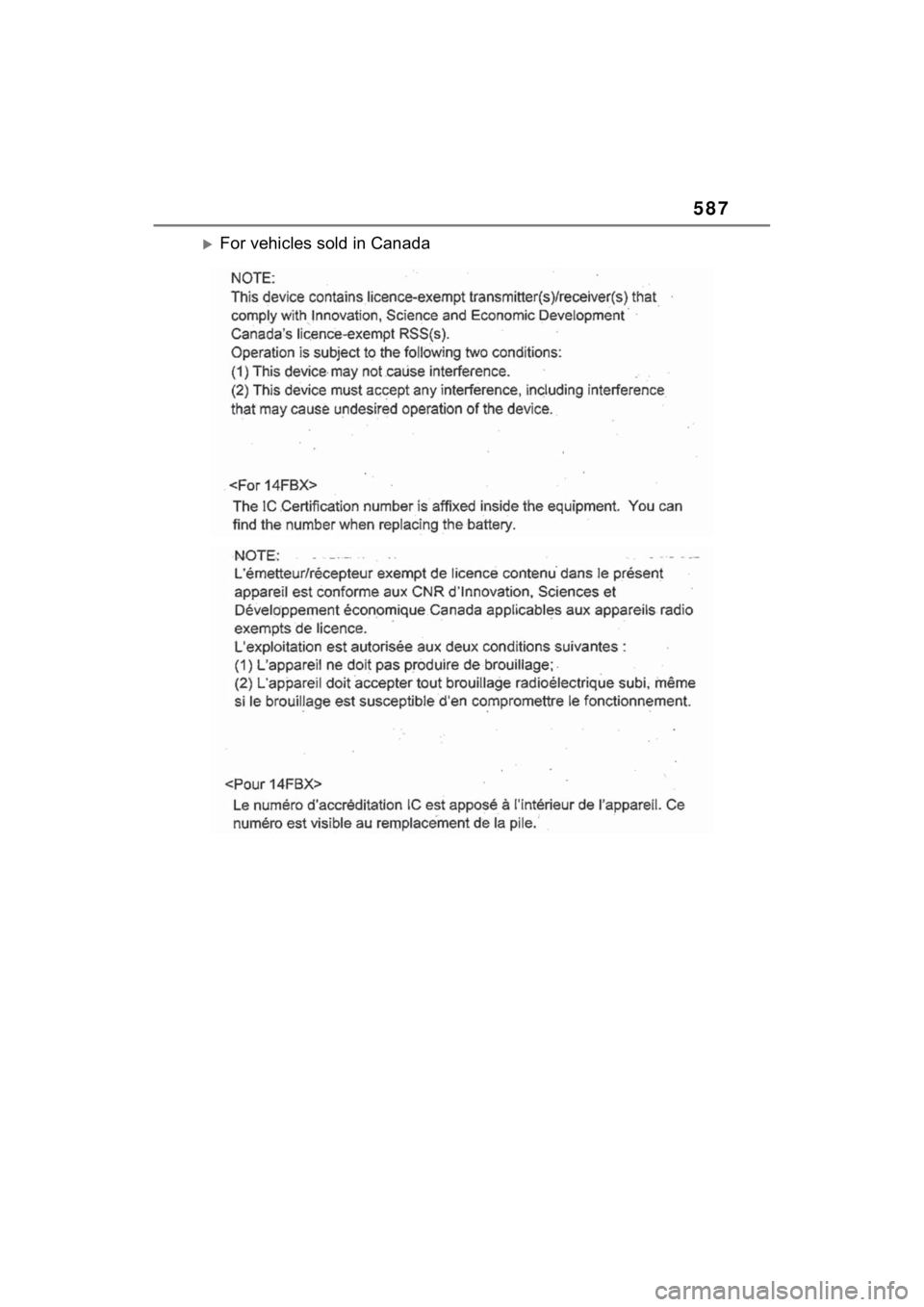 TOYOTA SIENNA HYBRID 2022  Owners Manual 587
For vehicles sold in Canada 