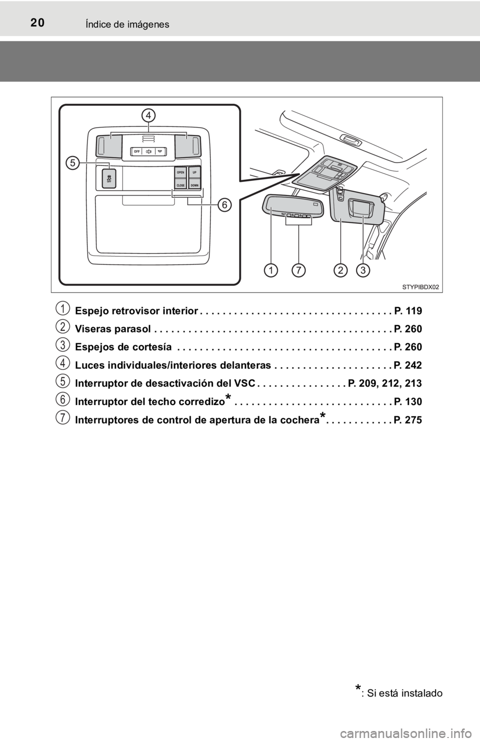 TOYOTA TACOMA 2018  Manual del propietario (in Spanish) 20Índice de imágenes
Espejo retrovisor interior . . . . . . . . . . . . . . . . . . . . . . . . . . . . . . . . . . P. 119
Viseras parasol . . . . . . . . . . . . . . . . . . . . . . . . . . . . . .