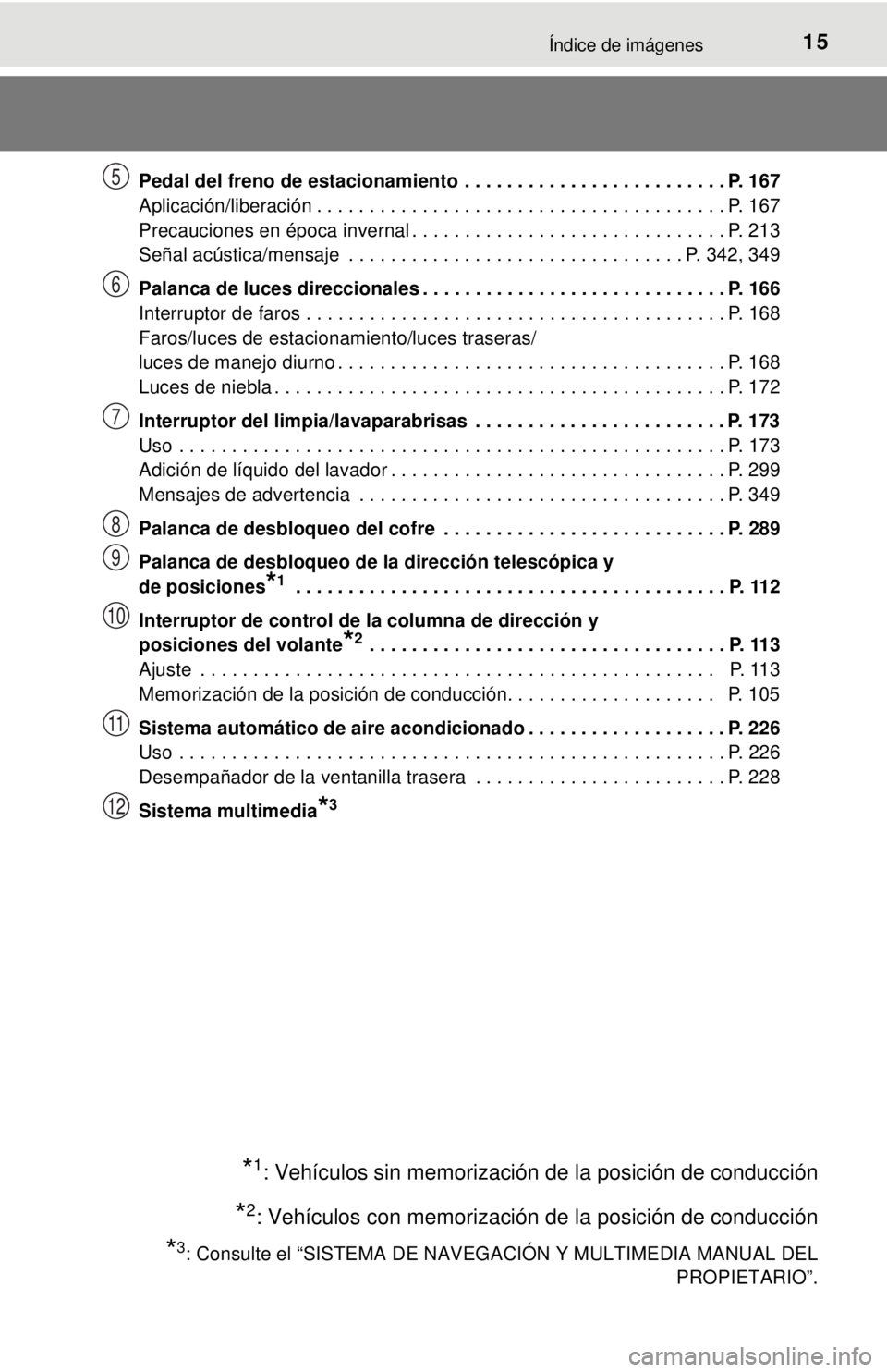 TOYOTA TUNDRA 2018  Manual del propietario (in Spanish) 15Índice de imágenes
Pedal del freno de estacionamiento  . . . . . . . . . . . . . . . . . . . . . . . . . P. 167
Aplicación/liberación . . . . . . . . . . . . . . . . . . . . . . . . . . . . . . 
