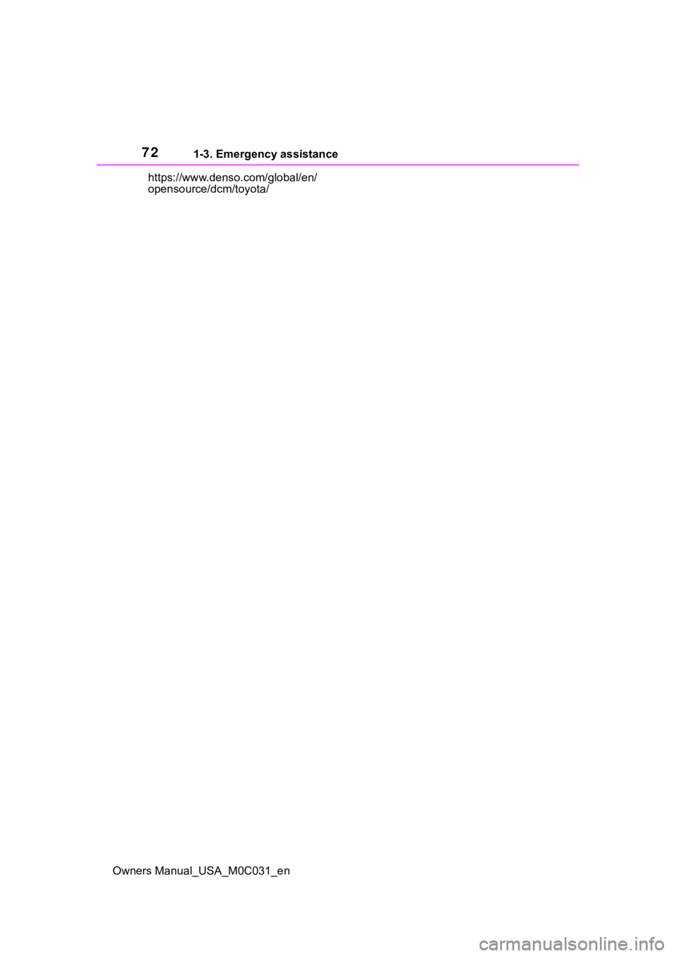 TOYOTA TUNDRA HYBRID 2022  Owners Manual 721-3. Emergency assistance
Owners Manual_USA_M0C031_enhttps://www.denso.com/global/en/
opensource/dcm/toyota/ 