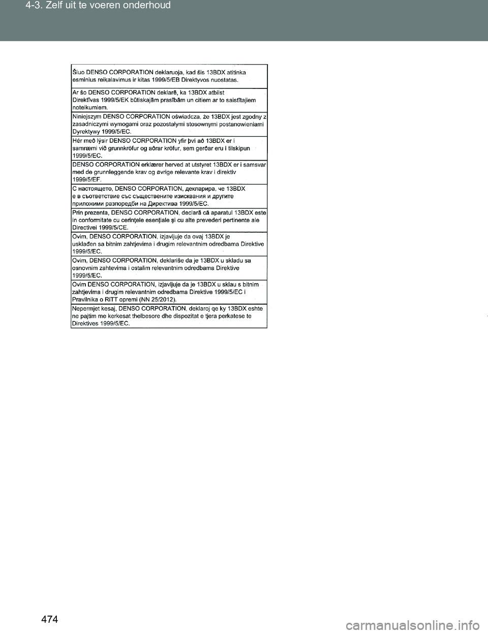 TOYOTA VERSO 2017  Instructieboekje (in Dutch) 474 4-3. Zelf uit te voeren onderhoud
VERSO_EE_OM64517E
VERSO_OM_Europe_OM64517E.book  Page 474  Wednesday, December 14, 2016  3:33 PM 