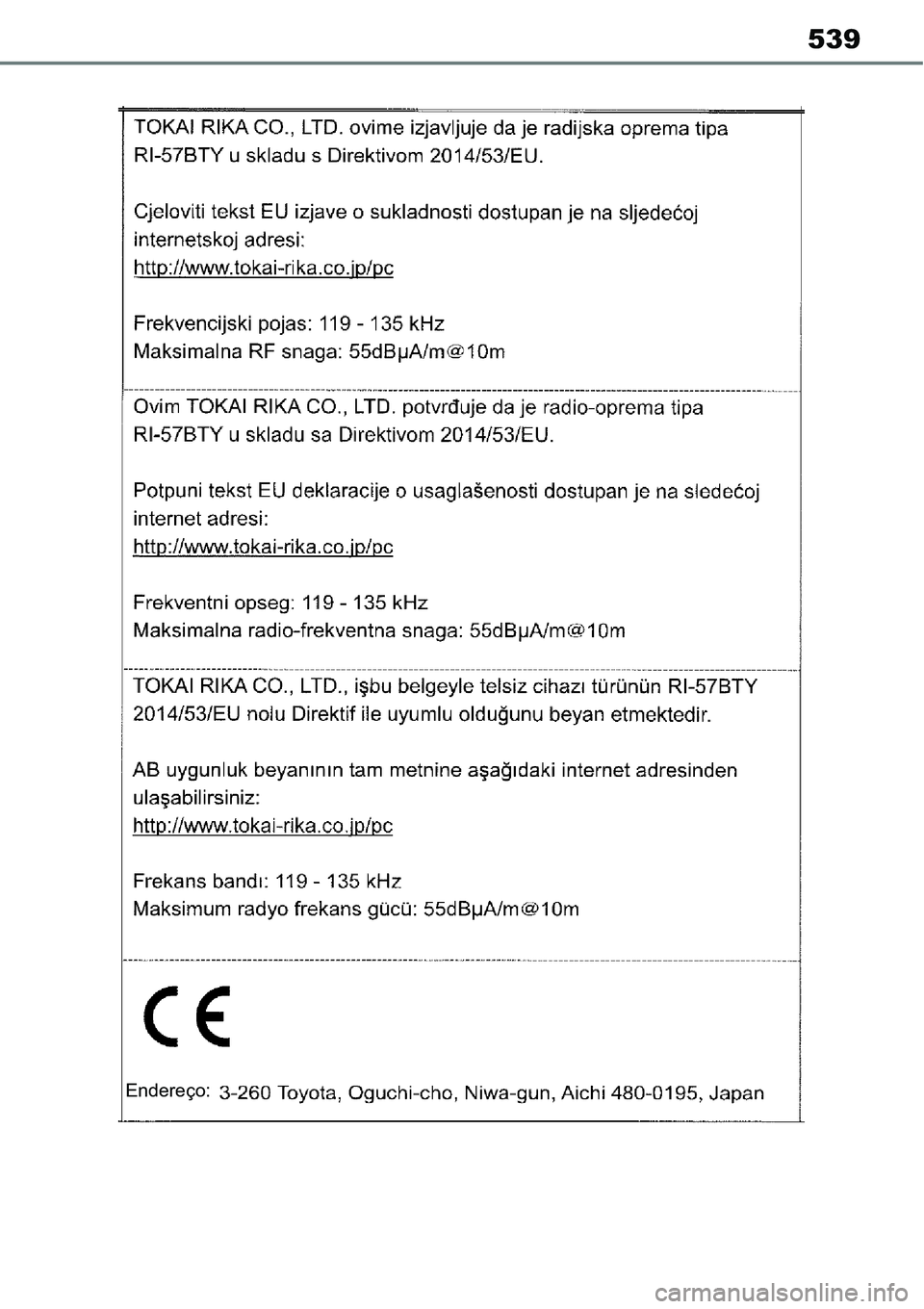 TOYOTA YARIS CROSS 2022  Manual de utilização (in Portuguese) 539
Endereço: 
