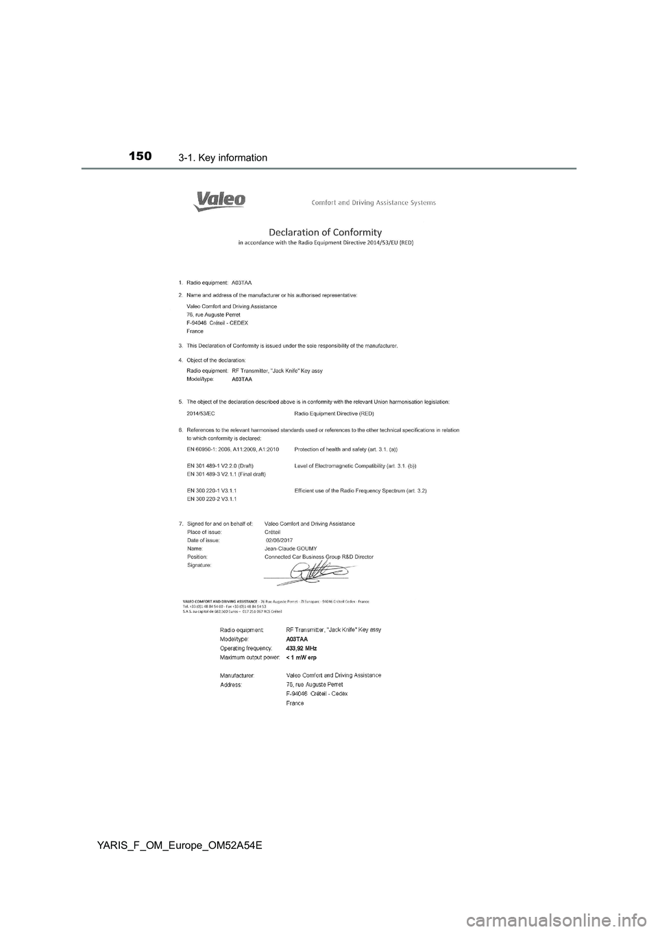 TOYOTA YARIS HATCHBACK 2019  Owners Manual 1503-1. Key information
YARIS_F_OM_Europe_OM52A54E 