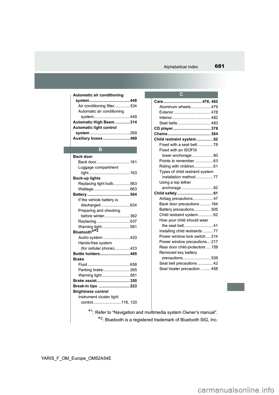 TOYOTA YARIS HATCHBACK 2019 Owners Manual 681Alphabetical index
YARIS_F_OM_Europe_OM52A54E
Automatic air conditioning
system .................................... 448
Air conditioning filter.............. 534
Automatic air conditioning
syste TOYOTA YARIS HATCHBACK 2019 Owners Manual 681Alphabetical index
YARIS_F_OM_Europe_OM52A54E
Automatic air conditioning
system .................................... 448
Air conditioning filter.............. 534
Automatic air conditioning
syste