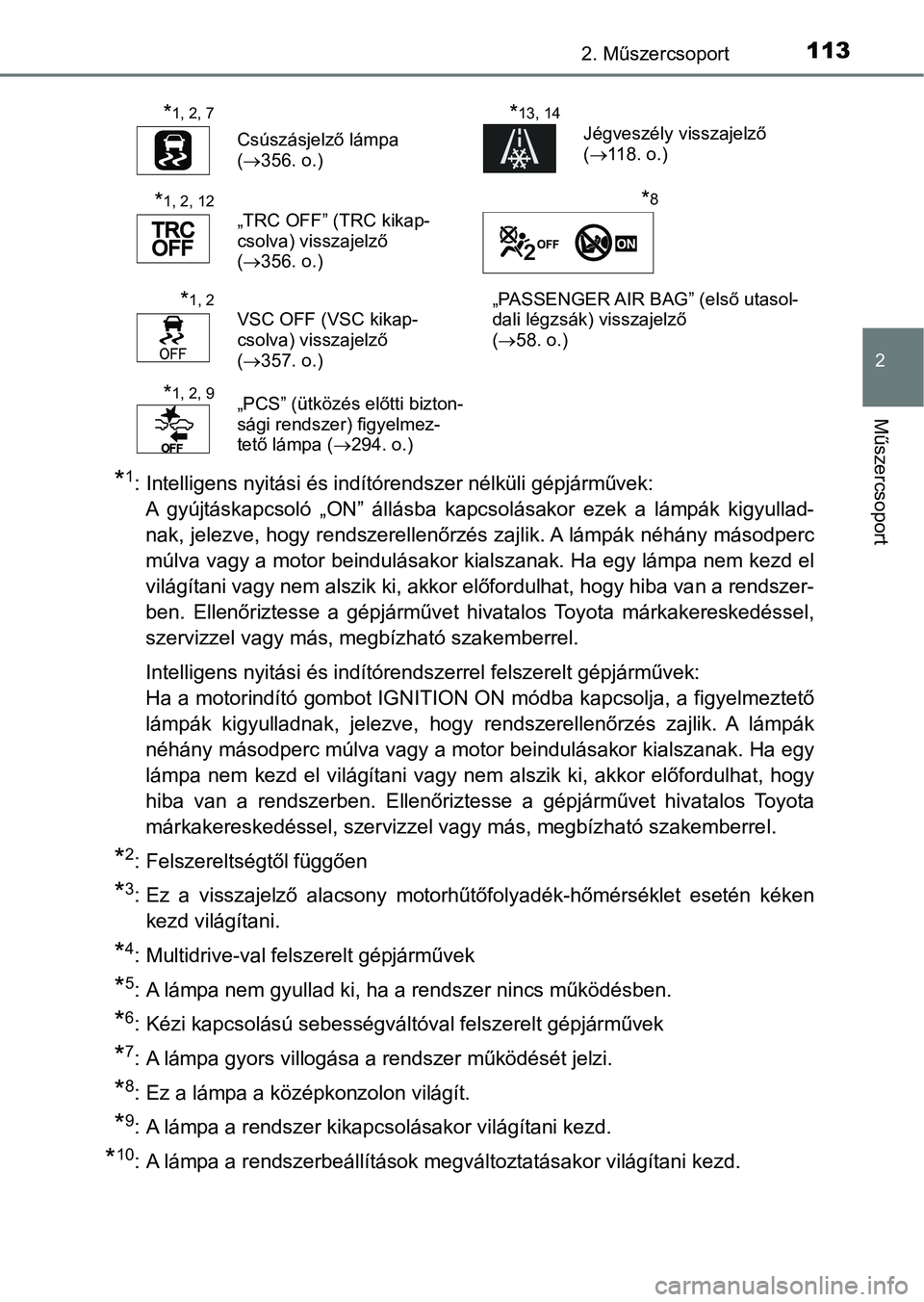TOYOTA YARIS HATCHBACK 2019  Kezelési útmutató (in Hungarian) 1132. Műszercsoport
2
Műszercsoport
*1: Intelligens nyitási és indítórendszer nélküli gépjárművek: A  gyújtáskapcsoló  „ON”  állásba  kapcsolásakor  ezek  a  lámpák  kigy ullad-