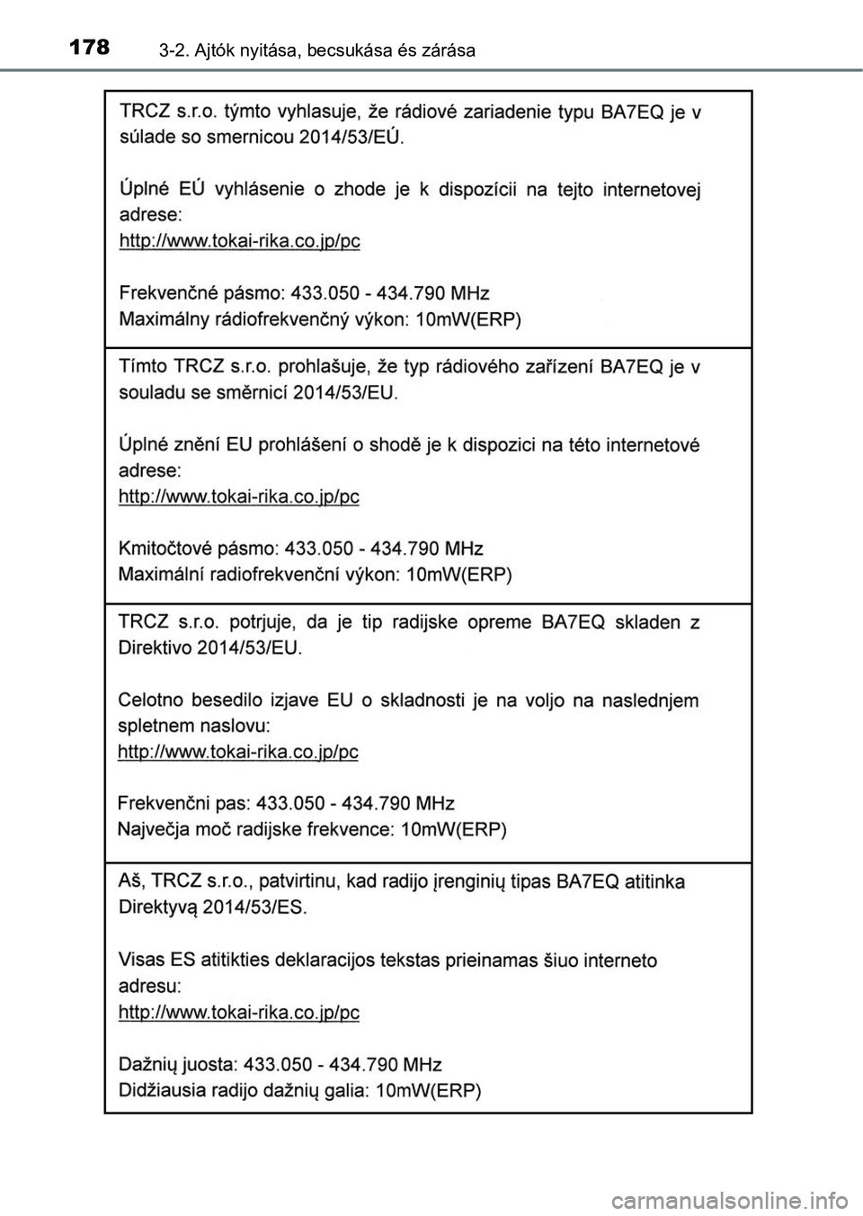 TOYOTA YARIS HATCHBACK 2019  Kezelési útmutató (in Hungarian) 1783-2. Ajtók nyitása, becsukása és zárása 