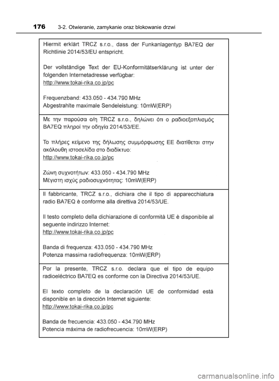 TOYOTA YARIS HATCHBACK 2019  Instrukcja obsługi (in Polish) 1763-2. Otwieranie, zamykanie oraz blokowanie drzwi
10 YARIS OM52A54E  8/4/19  11:06  Page 176    (Black plate) 