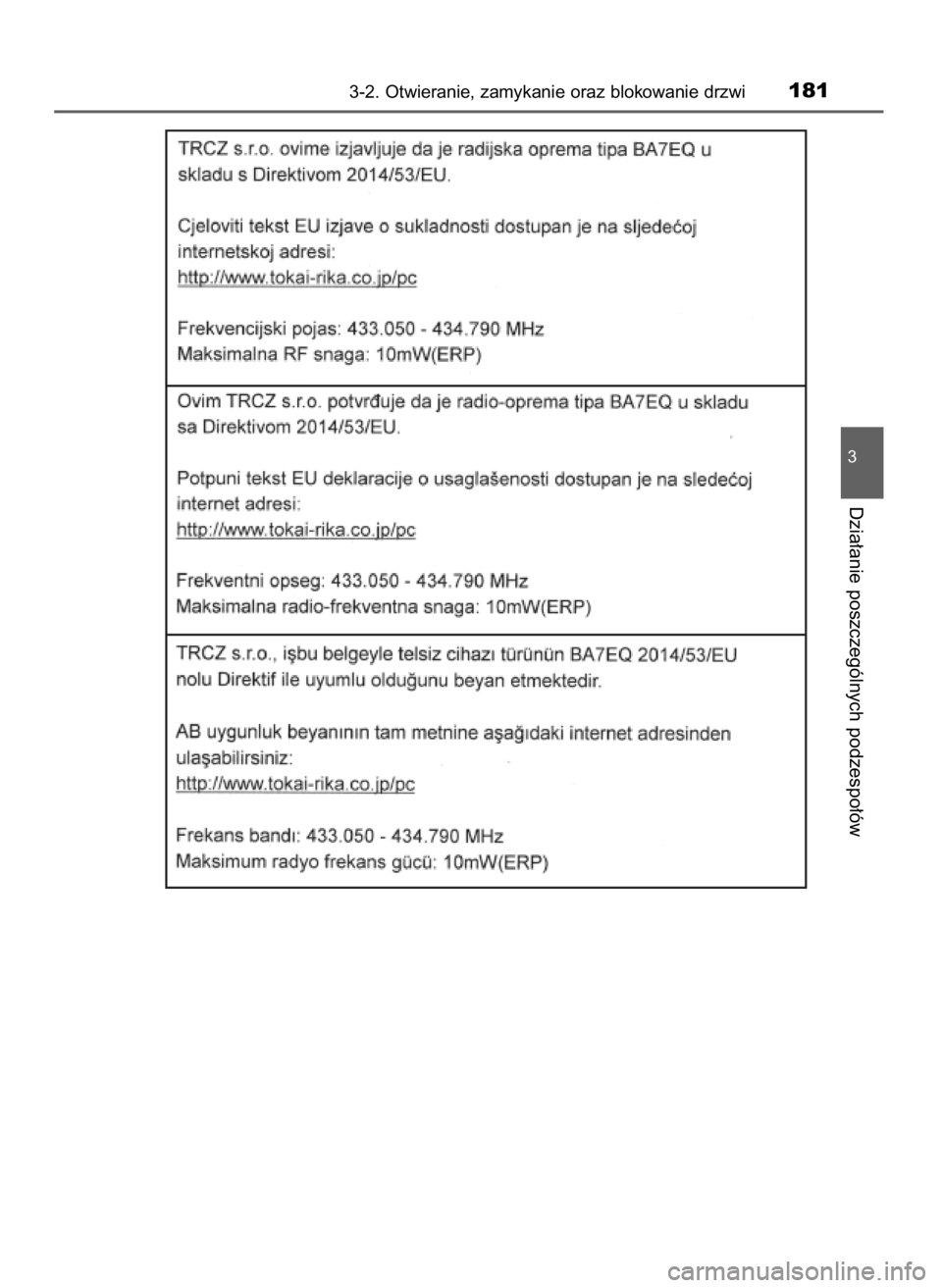 TOYOTA YARIS HATCHBACK 2019  Instrukcja obsługi (in Polish) 3-2. Otwieranie, zamykanie oraz blokowanie drzwi181
3
Dzia∏anie poszczególnych podzespo∏ów
10 YARIS OM52A54E  8/4/19  11:06  Page 181    (Black plate) 