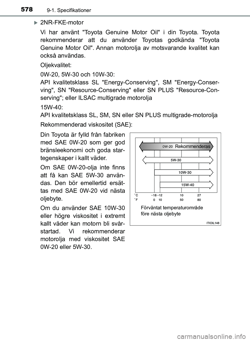 TOYOTA YARIS HATCHBACK 2019  Bruksanvisningar (in Swedish) 5789-1. Specifikationer
OM52A54SE
2NR-FKE-motor
Vi har använt "Toyota Genuine Motor Oil" i din Toyota. Toyota
rekommenderar att du använder Toyotas godkända "Toyota
Genuine Motor Oil". Annan mot