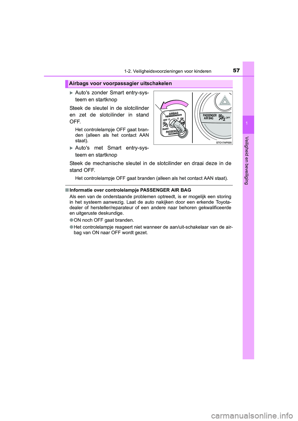 TOYOTA YARIS HATCHBACK 2017  Instructieboekje (in Dutch) 571-2. Veiligheidsvoorzieningen voor kinderen
1
Veiligheid en beveiliging
YARIS_HV_OM_Europe_OM52J66E
Auto's  zonder  Smart  entry-sys-
teem en startknop
Steek  de  sleutel  in  de  slotcilinde