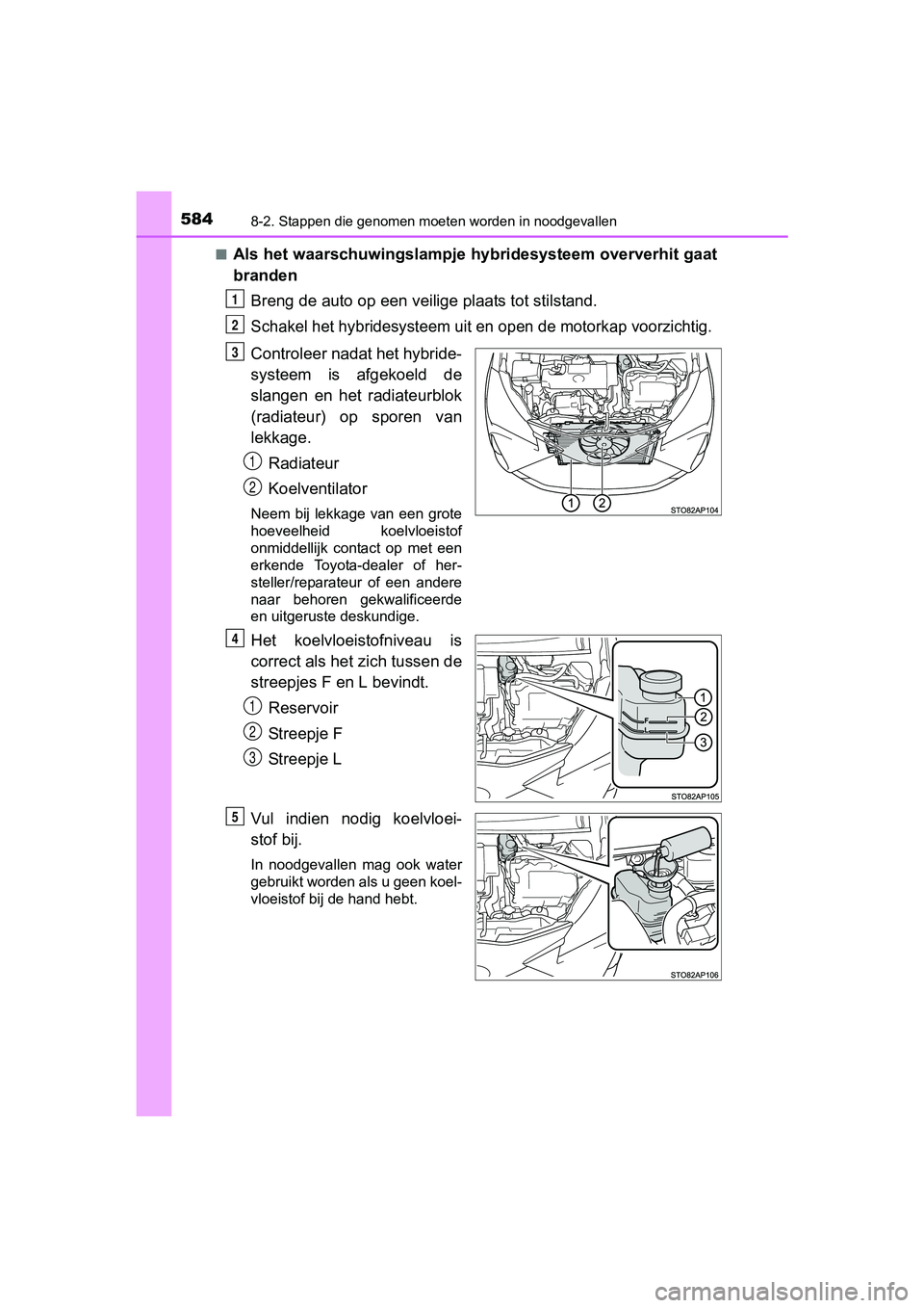 TOYOTA YARIS HATCHBACK 2017  Instructieboekje (in Dutch) 5848-2. Stappen die genomen moeten worden in noodgevallen
YARIS_HV_OM_Europe_OM52J66E■
Als het waarschuwingslampje hybridesysteem oververhit gaat
branden
Breng de auto op een veilige plaats tot stil