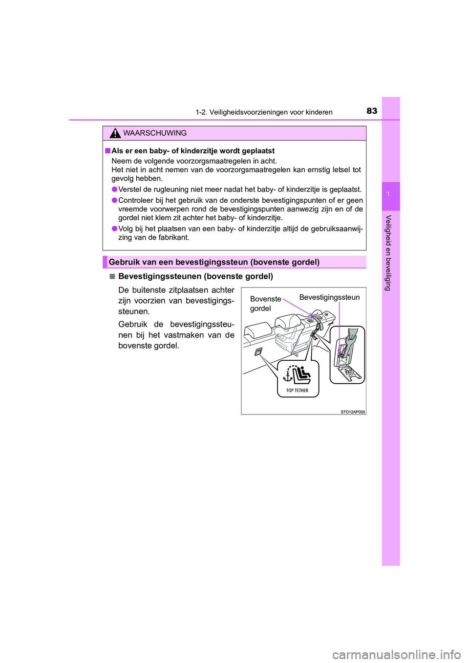 TOYOTA YARIS HATCHBACK 2017  Instructieboekje (in Dutch) 831-2. Veiligheidsvoorzieningen voor kinderen
1
Veiligheid en beveiliging
YARIS_HV_OM_Europe_OM52J66E■
Bevestigingssteunen 
(bovenste gordel)
De  buitenste  zitplaatsen  achter
zijn  voorzien  van  