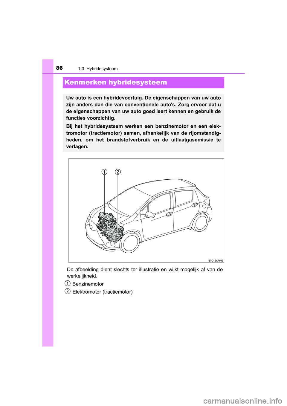 TOYOTA YARIS HATCHBACK 2017  Instructieboekje (in Dutch) 861-3. Hybridesysteem
YARIS_HV_OM_Europe_OM52J66E
Kenmerken hybridesysteem
De  afbeelding  dient  slechts  ter  illustratie  en  wijkt  mogelijk  af  van  de
werkelijkheid.
Benzinemotor
Elektromotor (