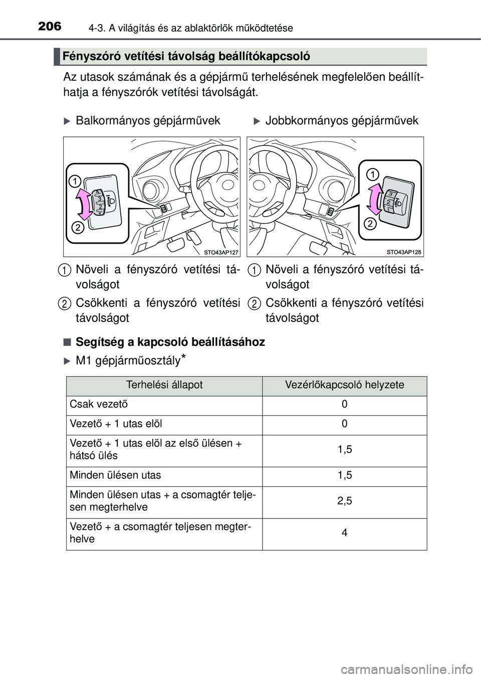TOYOTA YARIS HATCHBACK 2015  Kezelési útmutató (in Hungarian) 2064-3. A világítás és az ablaktörlők mű ködtetése
Az utasok számának és a gépjárm ű terhelésének megfelel ően beállít-
hatja a fényszórók vetítési távolságát.
Segítsé