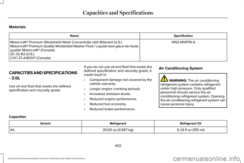 LINCOLN CONTINENTAL 2020 Owners Manual Materials
Specification
Name
WSS-M14P19-A
Motorcraft® Premium Windshield Wash Concentrate with Bitterant (U.S.)
Motorcraft® Premium Quality Windshield Washer Fluid / Liquide lave-glace de haute
qual LINCOLN CONTINENTAL 2020 Owners Manual Materials
Specification
Name
WSS-M14P19-A
Motorcraft® Premium Windshield Wash Concentrate with Bitterant (U.S.)
Motorcraft® Premium Quality Windshield Washer Fluid / Liquide lave-glace de haute
qual