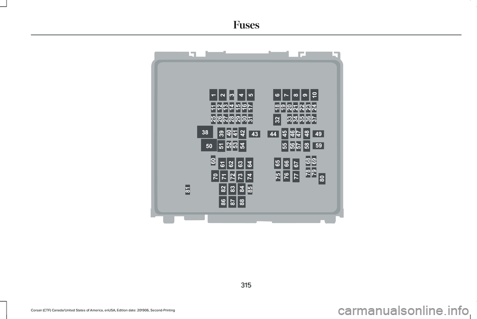 LINCOLN CORSAIR 2020  Owners Manual 315
Corsair (CTF) Canada/United States of America, enUSA, Edition date: 201906, Second-Printing Fuses E292669   