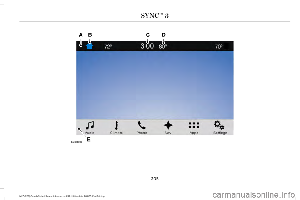 LINCOLN MKZ 2019  Owners Manual 395
MKZ (CC9) Canada/United States of America, enUSA, Edition date: 201805, First-Printing
SYNC™ 3E269856  