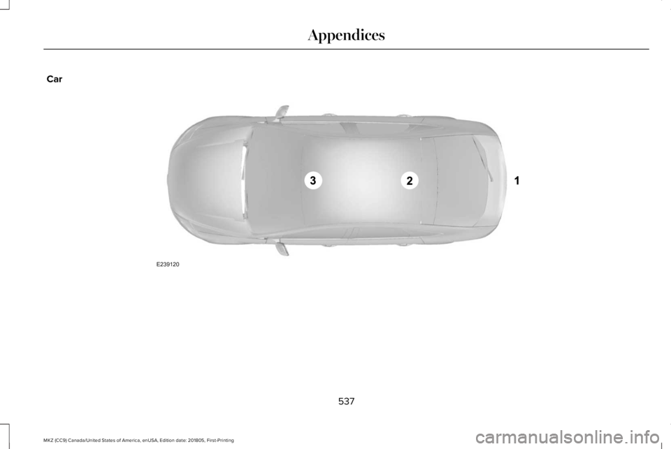 LINCOLN MKZ 2019  Owners Manual Car
537
MKZ (CC9) Canada/United States of America, enUSA, Edition date: 201805, First-Printing
AppendicesE239120  