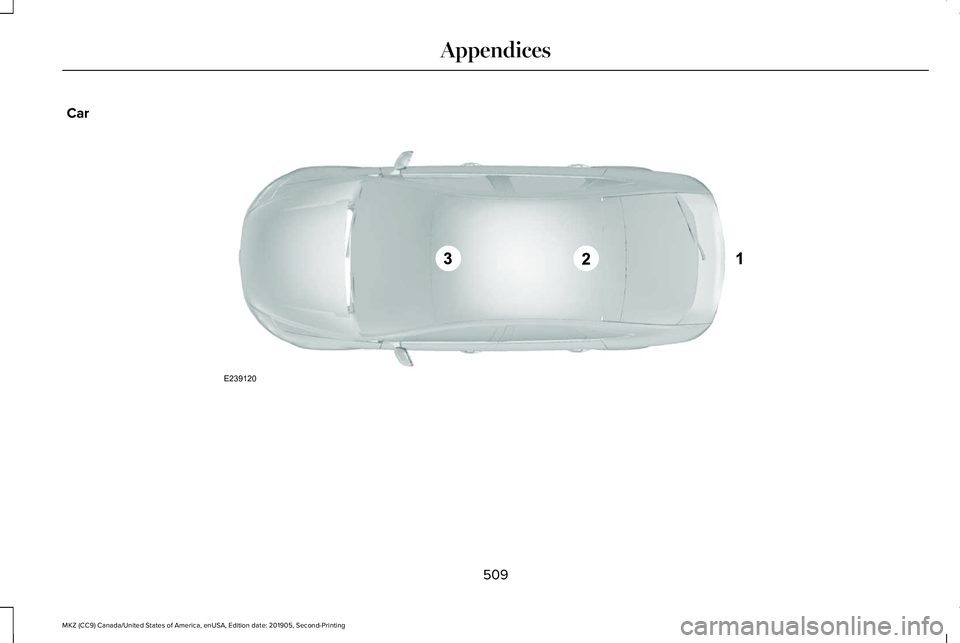 LINCOLN MKZ 2020  Owners Manual Car
509
MKZ (CC9) Canada/United States of America, enUSA, Edition date: 201905, Second-Printing AppendicesE239120  