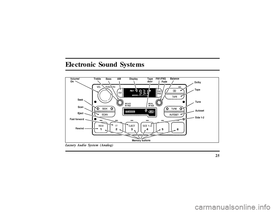 LINCOLN CONTINENTAL 1997  Owners Manual 25
Electronic Sound SystemsLuxury Audio System (Analog)
File:04fnasc.ex
Update:Mon Jun 17 14:15:17 1996 
