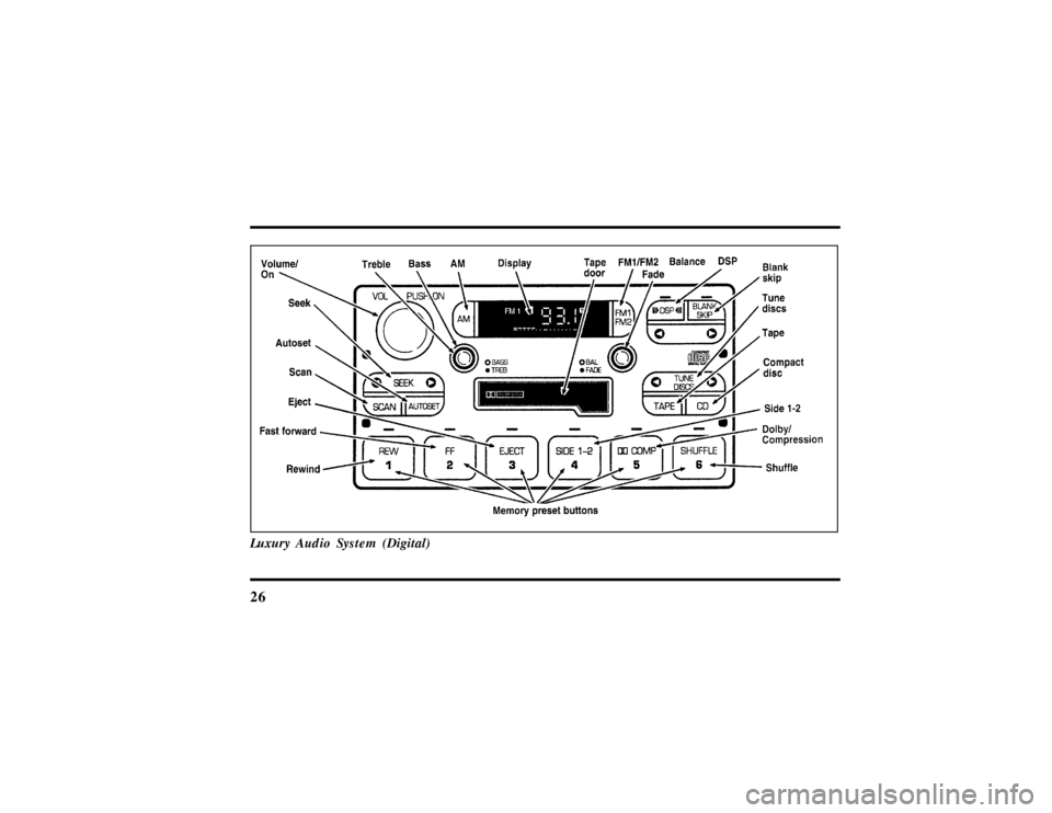 LINCOLN CONTINENTAL 1997  Owners Manual 26Luxury Audio System (Digital)
File:04fnasc.ex
Update:Mon Jun 17 14:15:17 1996 