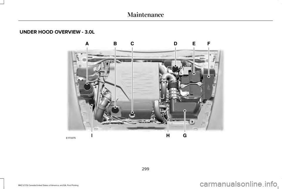 LINCOLN MKZ 2017  Owners Manual UNDER HOOD OVERVIEW - 3.0L
299
MKZ (CC9) Canada/United States of America, enUSA, First Printing MaintenanceE173375  