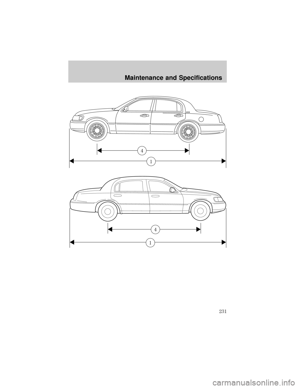 LINCOLN TOWN CAR 2002  Owners Manual 1
4
1
4
Maintenance and Specifications
231 