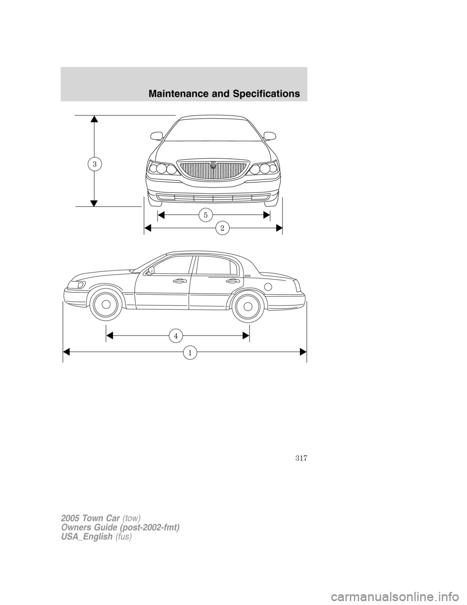 LINCOLN TOWN CAR 2005  Owners Manual 2005 Town Car(tow)
Owners Guide (post-2002-fmt)
USA_English(fus)
Maintenance and Specifications
317 