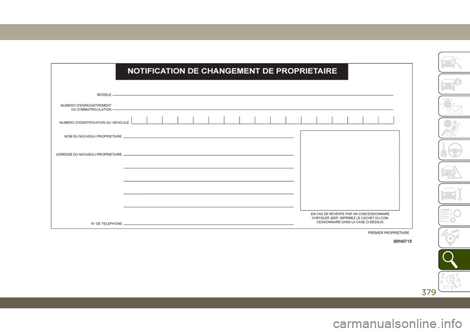 JEEP WRANGLER 2DOORS 2019  Notice dentretien (in French) 379 