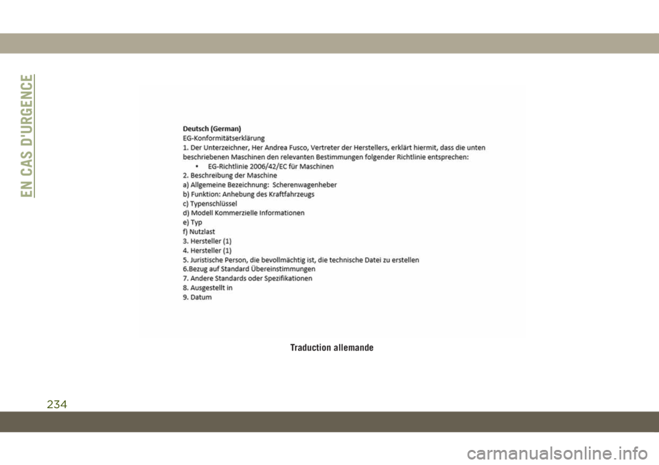 JEEP COMPASS 2019  Notice dentretien (in French) Traduction allemande
EN CAS D'URGENCE
234 