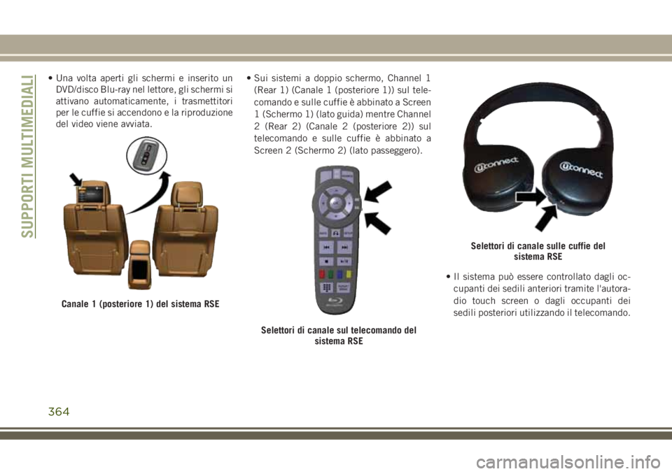 JEEP GRAND CHEROKEE 2018  Libretto Uso Manutenzione (in Italian) • Una volta aperti gli schermi e inserito un
DVD/disco Blu-ray nel lettore, gli schermi si
attivano automaticamente, i trasmettitori
per le cuffie si accendono e la riproduzione
del video viene avvi