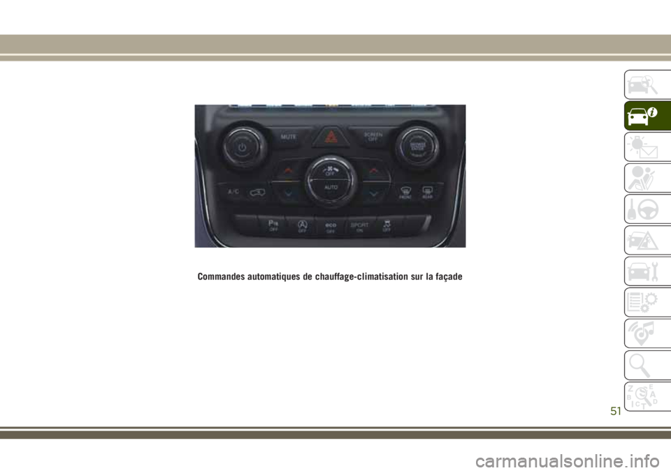 JEEP GRAND CHEROKEE 2018  Notice dentretien (in French) Commandes automatiques de chauffage-climatisation sur la façade
51 
