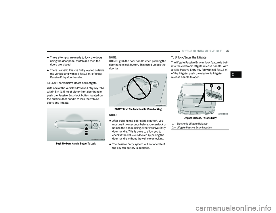 JEEP RENEGADE 2022  Owners Manual 2

21_BV_OM_EN_USC_t.book  Page 25   