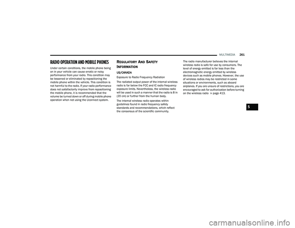 JEEP GRAND WAGONEER 2022  Owners Manual 5

22_WS_OM_EN_USC_t.book  Page 261   