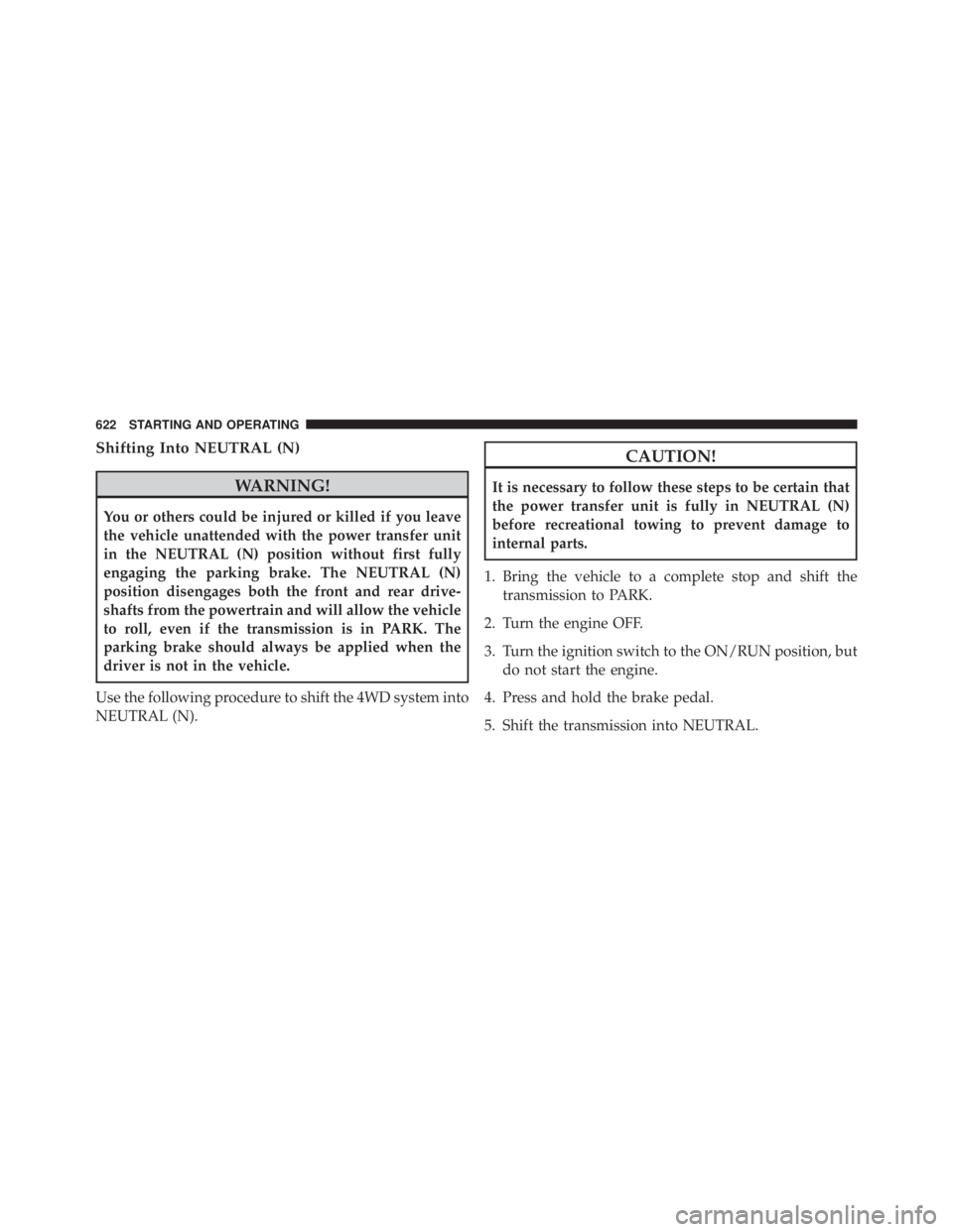 JEEP CHEROKEE LIMITED 2016  Owners Manual Shifting Into NEUTRAL (N) 