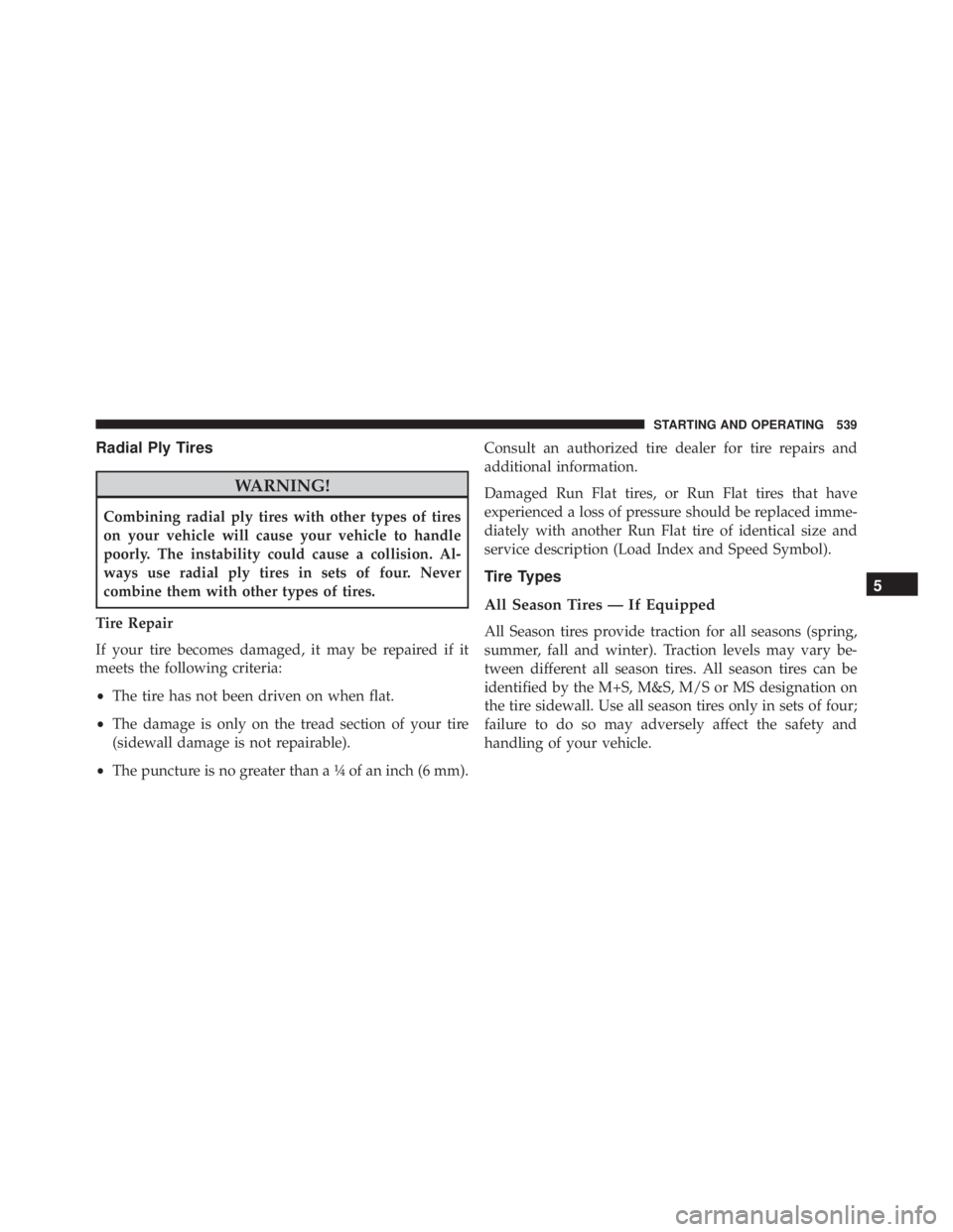 JEEP CHEROKEE TRAILHAWK 2015  Owners Manual Radial Ply Tires 
