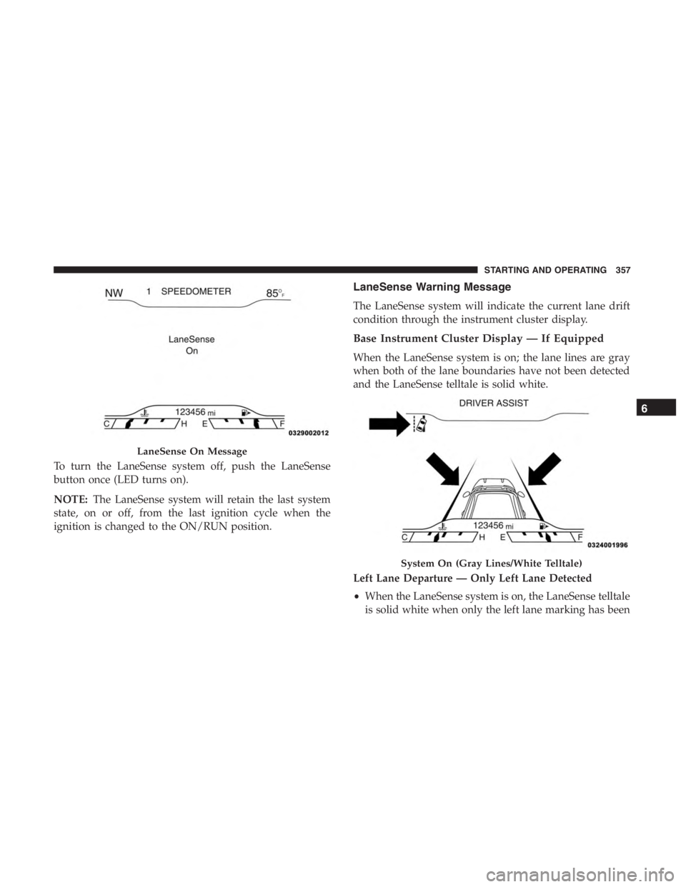 JEEP CHEROKEE LIMITED 2019  Owners Manual System On (Gray Lines/White Telltale)
6
STARTING AND OPERATING 357 
