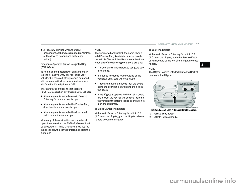 JEEP CHEROKEE LATITUDE LUX 2021  Owners Manual 2

21_KL_OM_EN_USC_t.book  Page 27   