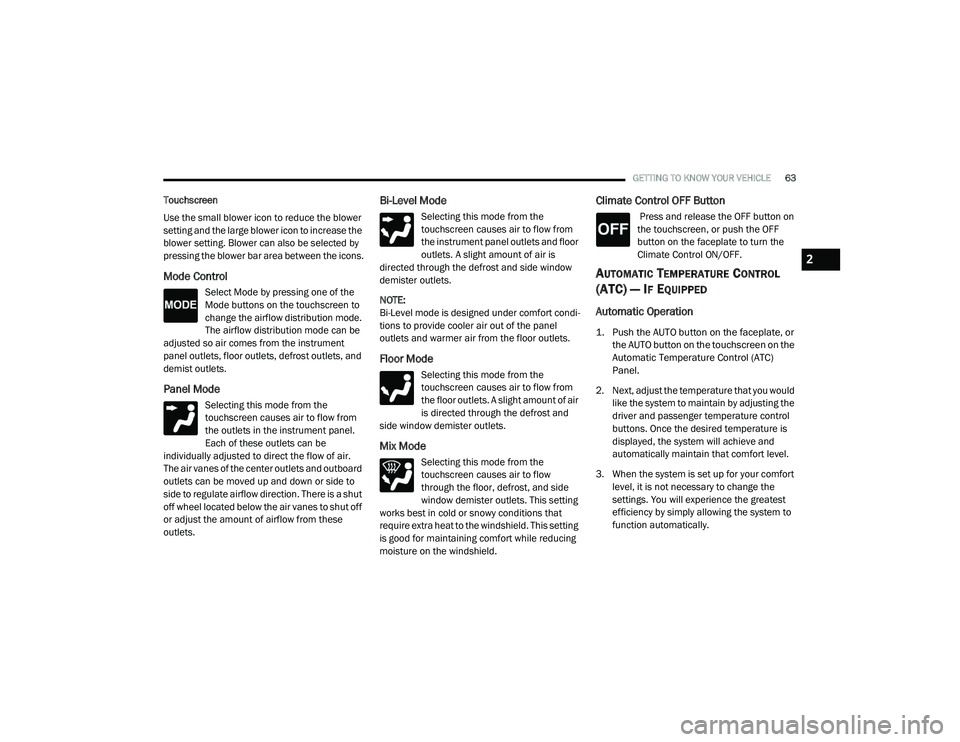 JEEP CHEROKEE LATITUDE LUX 2021  Owners Manual 2

21_KL_OM_EN_USC_t.book  Page 63   