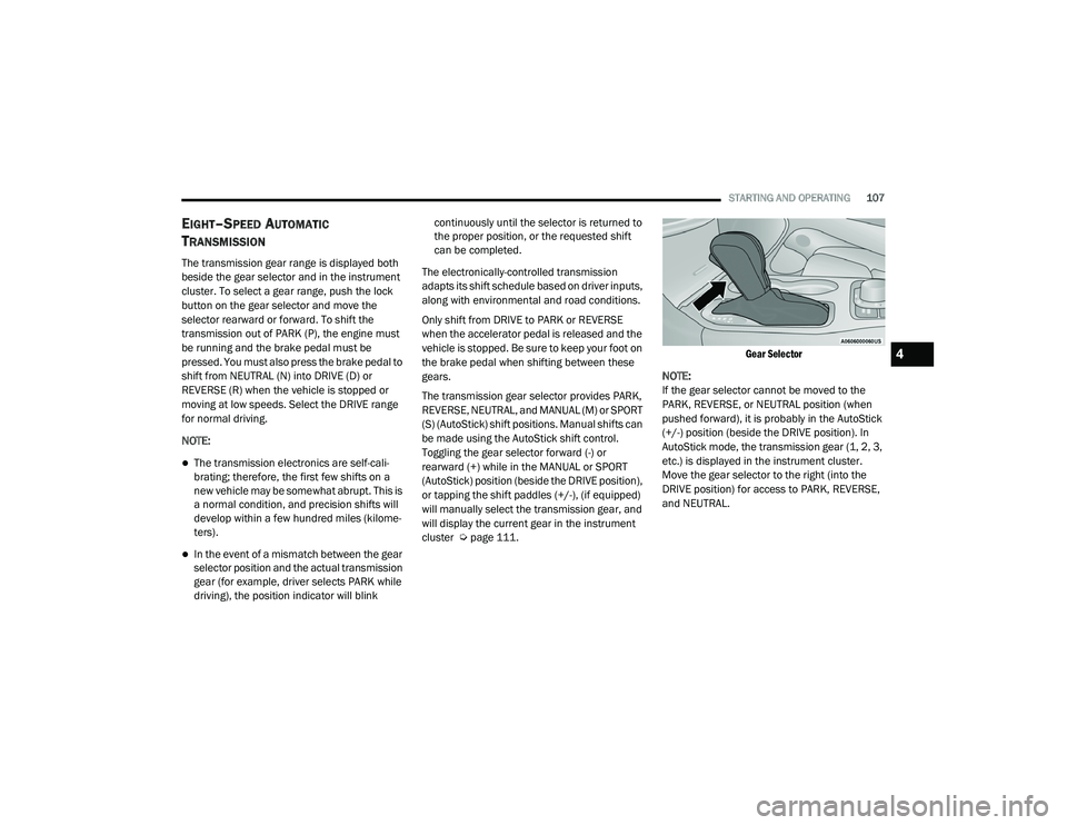 JEEP GRAND CHEROKEE LIMITED 2021  Owners Manual 4

21_WK_OM_EN_USC_t.book  Page 107   