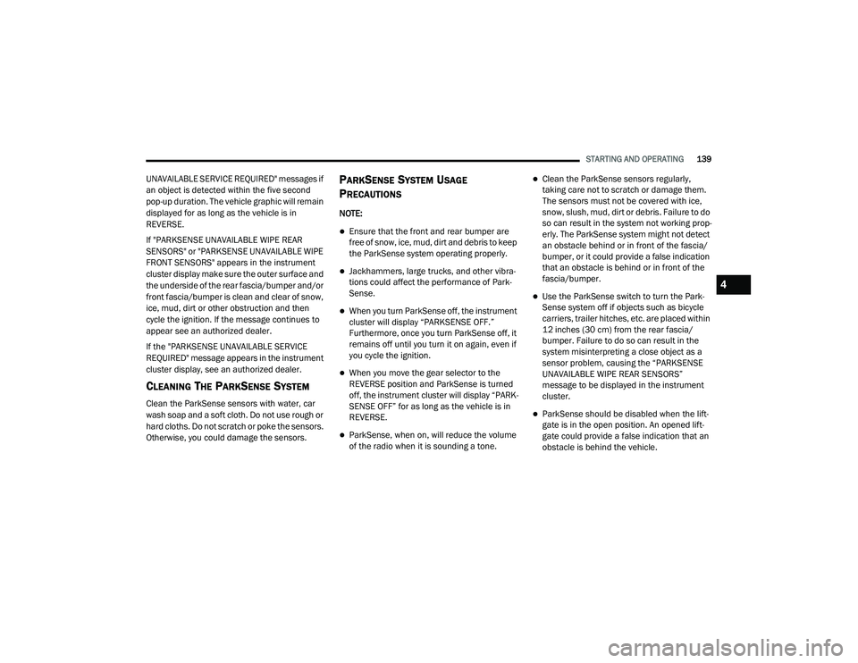 JEEP GRAND CHEROKEE LIMITED 2021  Owners Manual 4

21_WK_OM_EN_USC_t.book  Page 139   