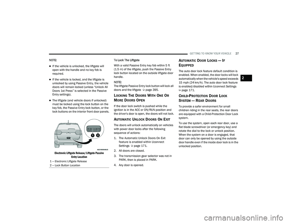 JEEP GRAND CHEROKEE LIMITED 2021  Owners Manual 2

21_WK_OM_EN_USC_t.book  Page 27   