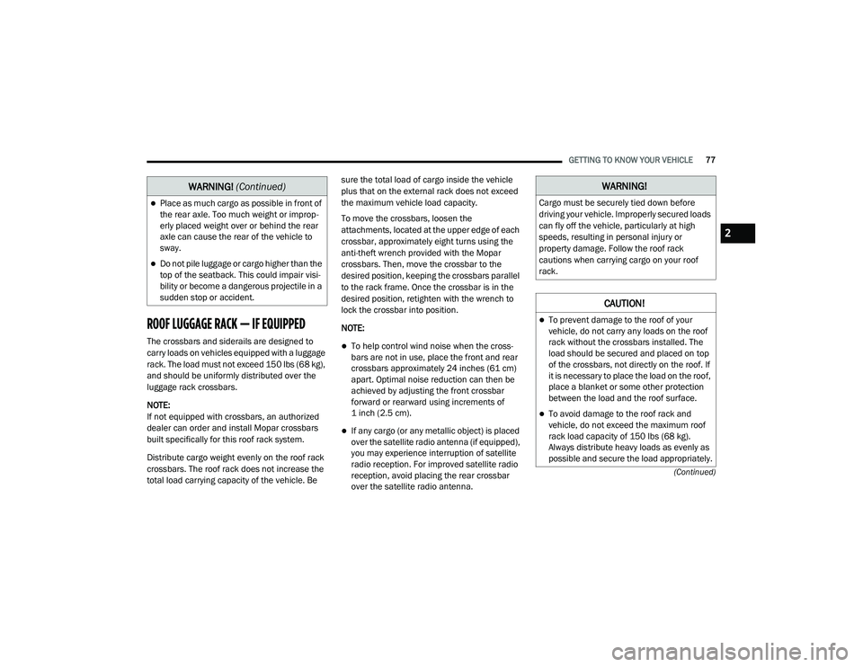 JEEP GRAND CHEROKEE LIMITED 2021  Owners Manual W�$�5N�,N�*� (Continuedyf
2

21_WK_OM_EN_USC_t.book  Page 77   